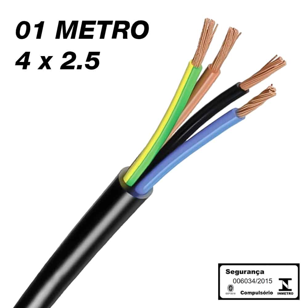 Cabo PP Preto 4x2,5MM Por Metro