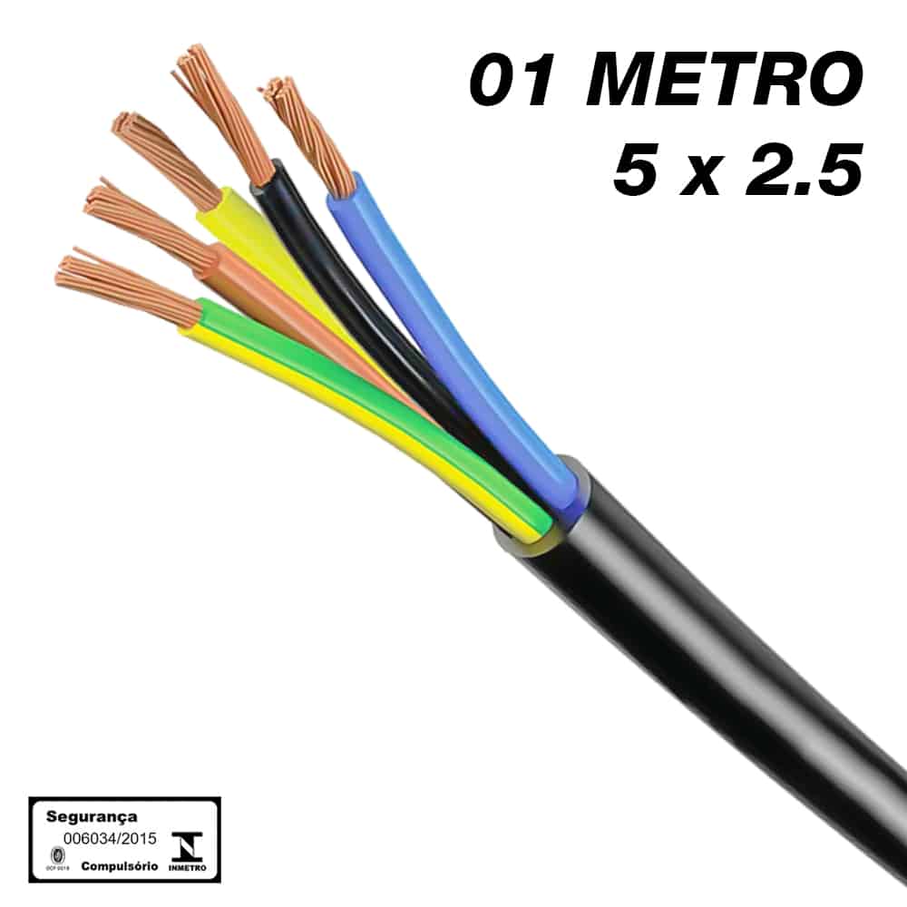 Cabo PP Preto 5x2,5MM Por Metro