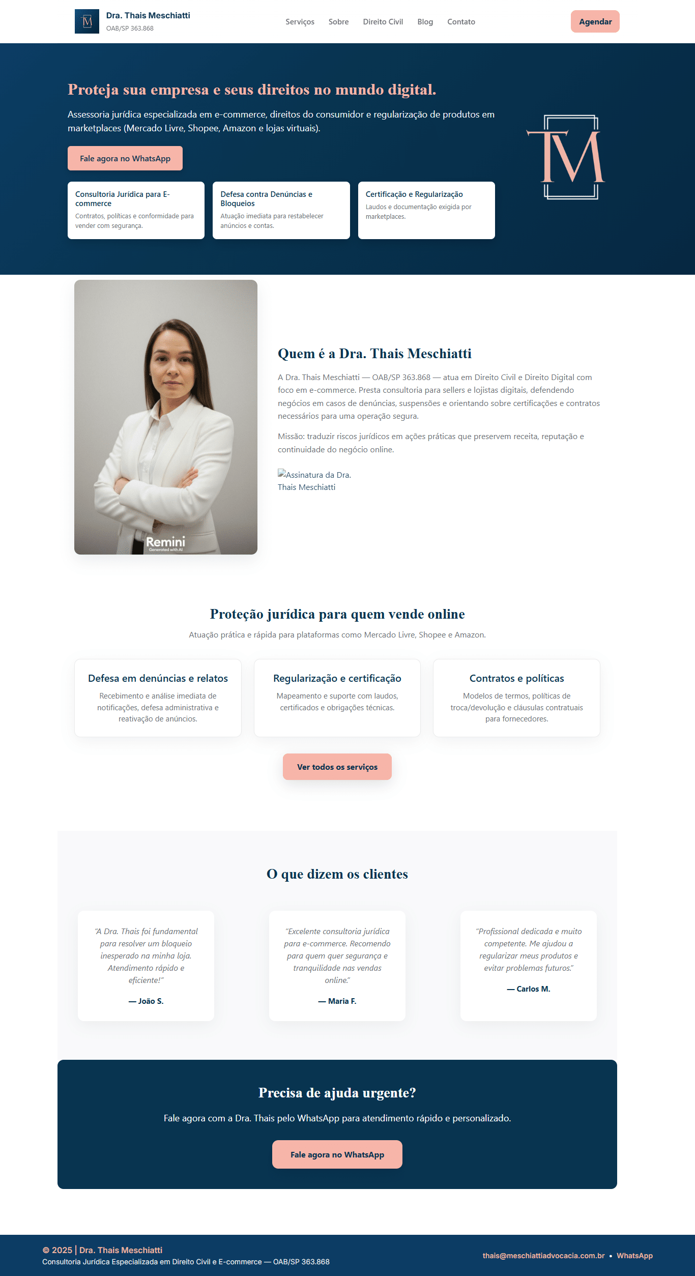 Advocacia Meschiatti — site institucional em desenvolvimento pela DH Digital